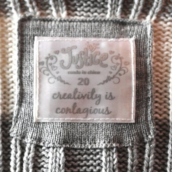 Justice Brand Grey and White Stripe Cable Knit Sweater with Hood & Front Pocket - Picture 3 of 4